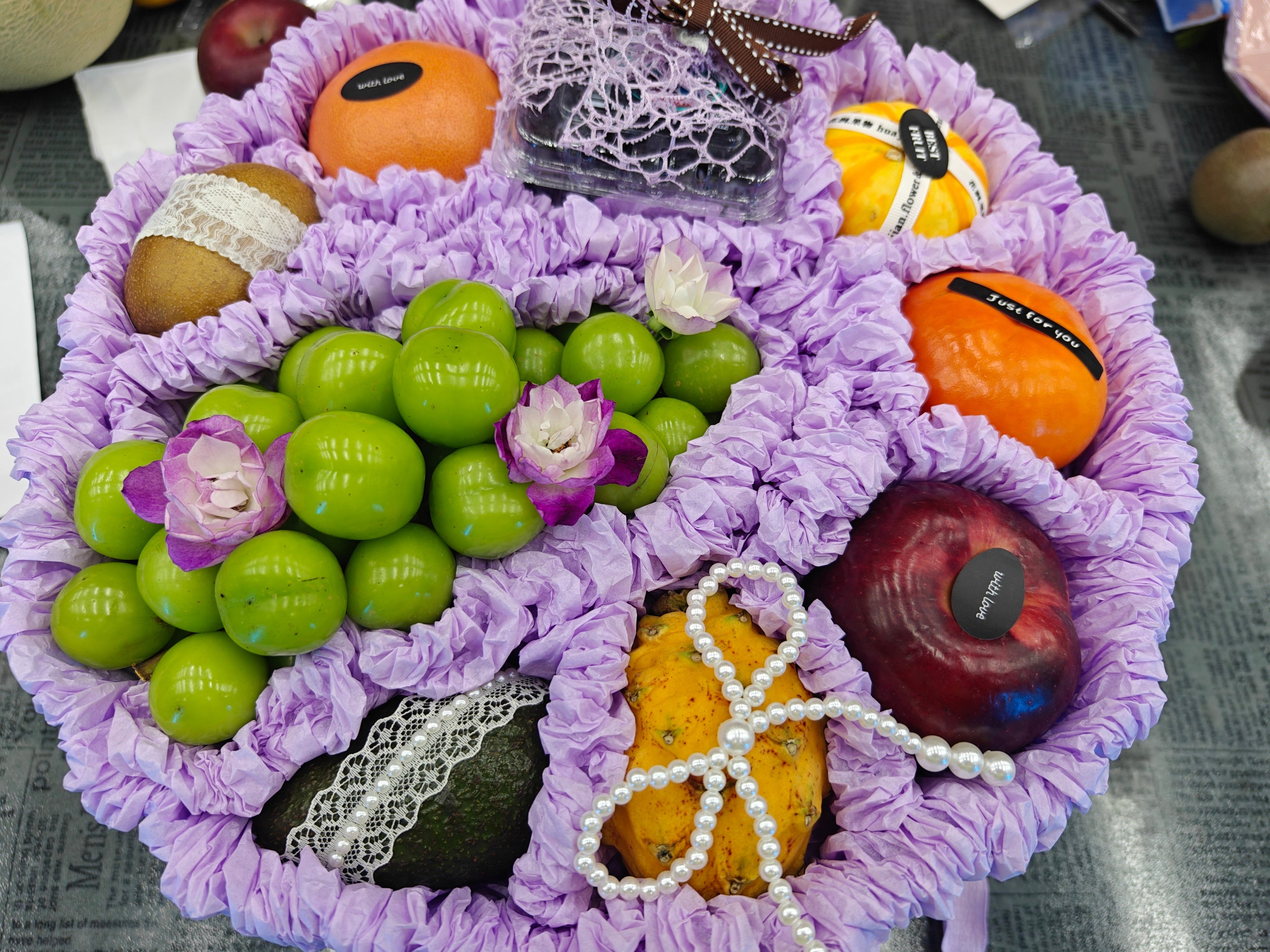 Purple Assorted Fruit Basket